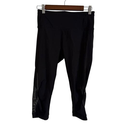 Lululemon Power Thru Crop Leggings Black Mesh Panel Size 6 High Rise 18” Inseam - Picture 1 of 5